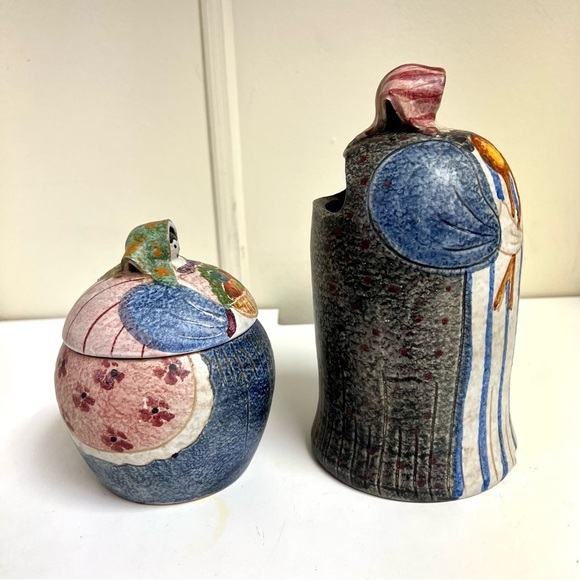 ITALICA ARS 2-piece Vintage MID CENTURY MODIGLIANI POTTERY 8.5” Peasant Women - Picture 5 of 13